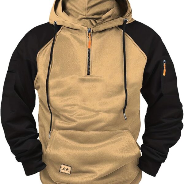 Work Hoodies for Men Fall Winter Tactical Clothing with Pockets Travel Quarter Zip Big and Tall Sweatshirt