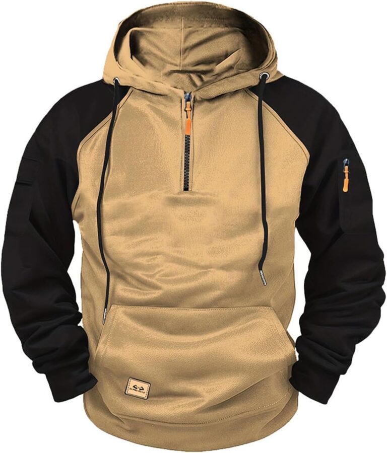 Work Hoodies for Men Fall Winter Tactical Clothing with Pockets Travel Quarter Zip Big and Tall Sweatshirt