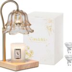 Candeldo Candle Warmer Lamp with Timer: Flower Gold Candle Lamps Height Adjustable Wax Melt House Warming Gifts New Home Decor Mothers Day Birthday Gift for Women Mom