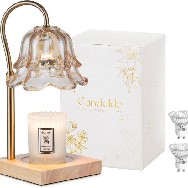 Candeldo Candle Warmer Lamp with Timer: Flower Gold Candle Lamps Height Adjustable Wax Melt House Warming Gifts New Home Decor Mothers Day Birthday Gift for Women Mom