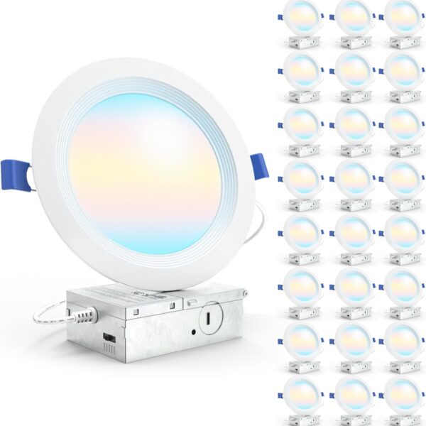 Sunco 24 Pack 6 Inch LED Recessed Light, Ceiling Canless Recessed Lights, Baffle Trim, 1200 LM, 14W, Selectable CCT 2700K/3000K/4000K/5000K/6000K, Dimmable with Junction Box