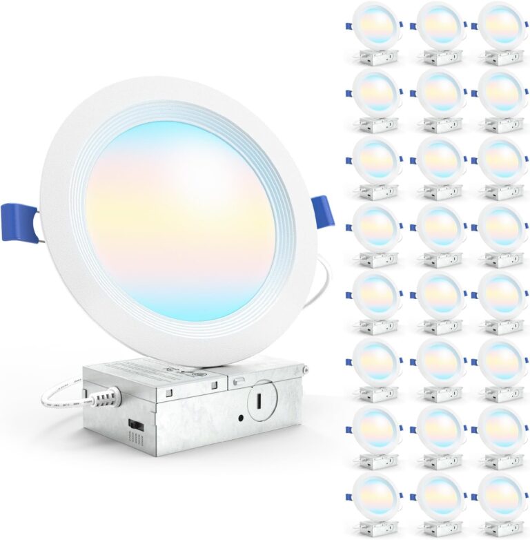 Sunco 24 Pack 6 Inch LED Recessed Light, Ceiling Canless Recessed Lights, Baffle Trim, 1200 LM, 14W, Selectable CCT 2700K/3000K/4000K/5000K/6000K, Dimmable with Junction Box