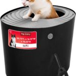 IRIS USA Cat Litter Box, Large Top Entry with Litter Catching Lid and Scoop, Dog Proof, Cat Box Enclosure, Black/Gray