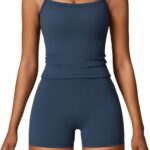 QBGJTD Two Piece Workout Sets For Women Tank Top Matching High Waist Booty Lifting Shorts Gym Yoga Active Wear Outfits