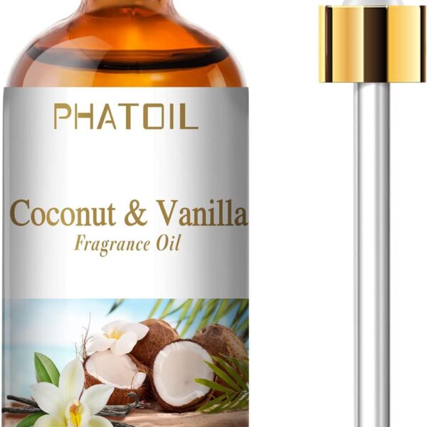 PHATOIL 3.38FL.OZ Coconut & Vanilla Fragrance Oils for Aromatherapy, Long Lasting Scented Oils for Home, Perfect for Diffuser, Yoga, DIY Candle and Soap Making - 100ml