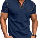 Aulemen Men's Henley Shirts Short Sleeve Casual Lightweight Slim Fit Basic Button T-Shirt with Pocket