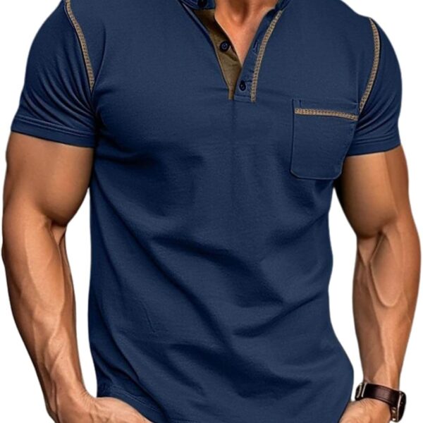 Aulemen Men's Henley Shirts Short Sleeve Casual Lightweight Slim Fit Basic Button T-Shirt with Pocket