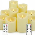 Nimiko Flameless Candles with Remote, Battery Operated Flickering Flameless Candles, LED Candles with Timer 2/4/6/8H, with Realistic LED Candles Set of 9 (D3 x H 3" 4" 5" 6" 7") (Ivory)