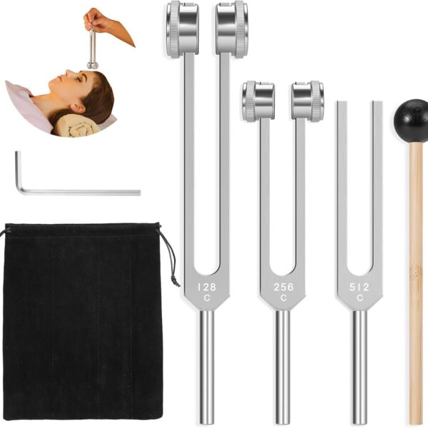 Tuning Forks for Healing (128Hz, 256Hz, 512Hz),Weighted & Unweighted Tuning Forks Set,with Reflex Hammer for Healing Chakra Set,Essential Yoga,Healing/Sound Therapy,Gift for Women