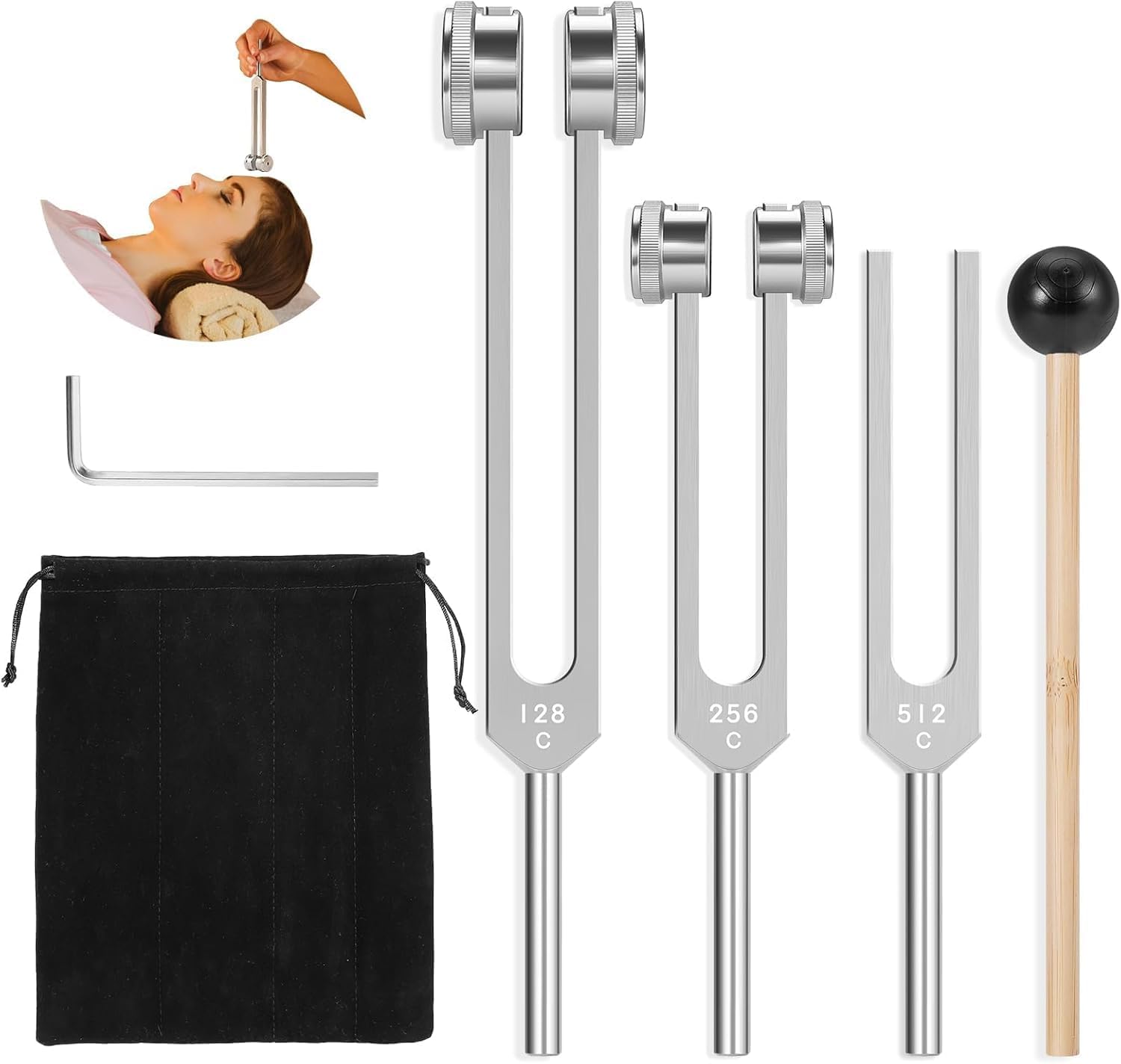 Tuning Forks for Healing (128Hz, 256Hz, 512Hz),Weighted & Unweighted Tuning Forks Set,with Reflex Hammer for Healing Chakra Set,Essential Yoga,Healing/Sound Therapy,Gift for Women Tuning Forks for Healing (128Hz, 256Hz, 512Hz),Weighted & Unweighted Tuning Forks Set,with Reflex Hammer for Healing Chakra Set,Essential Yoga,Healing/Sound Therapy,Gift for Women