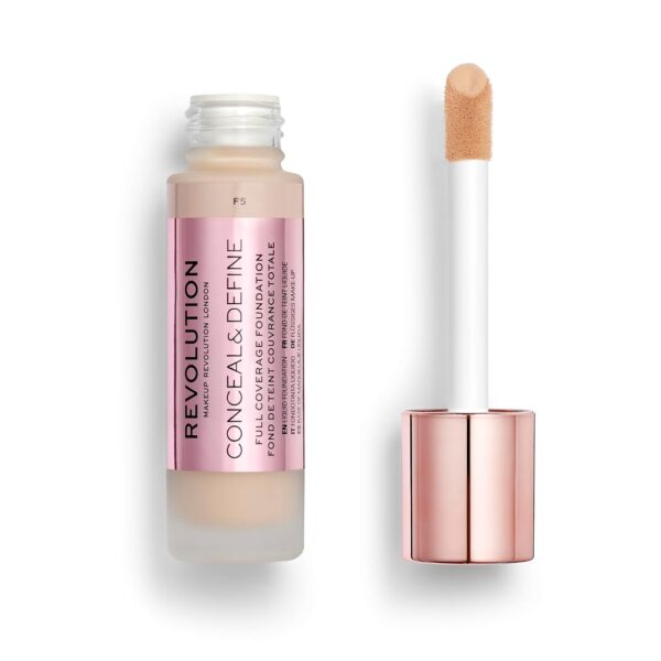 Revolution Beauty London, Conceal & Define Foundation, Full Coverage, Long-Lasting Matte Finish, Vegan & Cruelty-Free, F5 Light Skin Tones, 0.8 fl oz