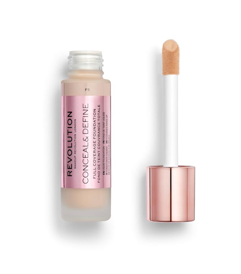 Revolution Beauty London, Conceal & Define Foundation, Full Coverage, Long-Lasting Matte Finish, Vegan & Cruelty-Free, F5 Light Skin Tones, 0.8 fl oz
