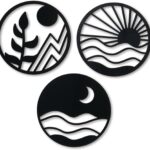 Zzbakress 3 PCS Boho Wall Art Decoration Vintage Wooden Aesthetic Hollow-out Hanging Farmhouse Decor for Bedroom, Living Room, Office (style 1, Black)