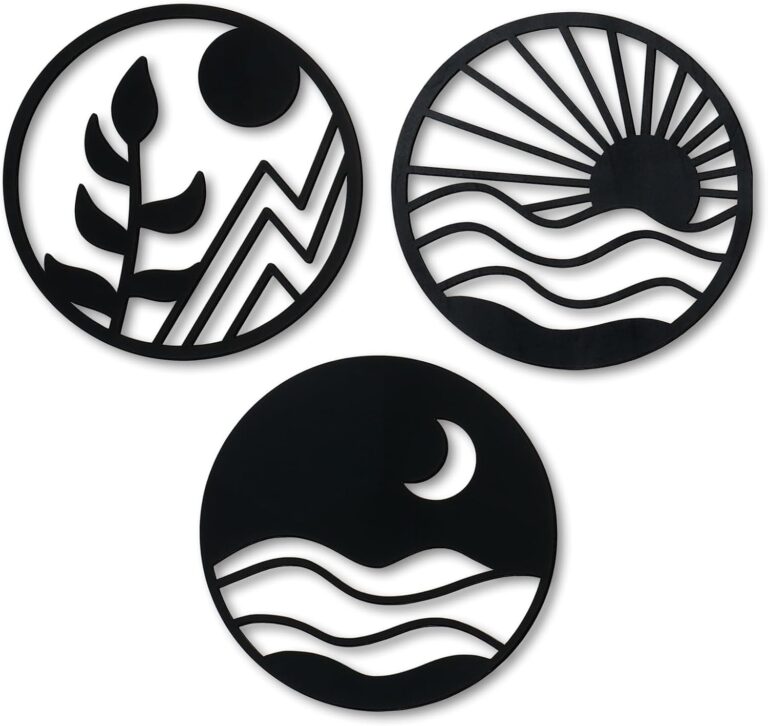 Zzbakress 3 PCS Boho Wall Art Decoration Vintage Wooden Aesthetic Hollow-out Hanging Farmhouse Decor for Bedroom, Living Room, Office (style 1, Black)