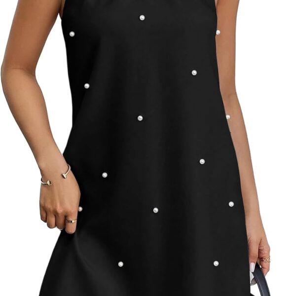 Floerns Women's Pearl Beaded Halter Twist Sleeveless Tie Back Dress A Line Dress