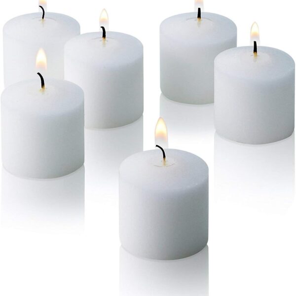 Light In The Dark White Votive Candles - Box of 72 Unscented Candles - 10 Hour Burn Time - Bulk Candles for Weddings, Parties, Spas and Decorations