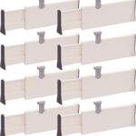 TENABORT Set of 8 Adjustable Drawer Dividers Organizer Separators Plastic Dresser Organizer for Bedroom, Bathroom, Closet, Office Desk, Kitchen Storage