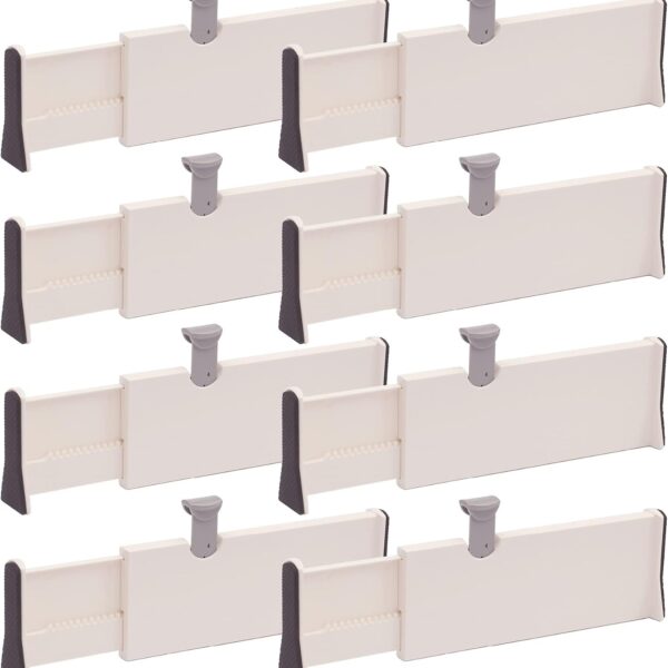 TENABORT Set of 8 Adjustable Drawer Dividers Organizer Separators Plastic Dresser Organizer for Bedroom, Bathroom, Closet, Office Desk, Kitchen Storage