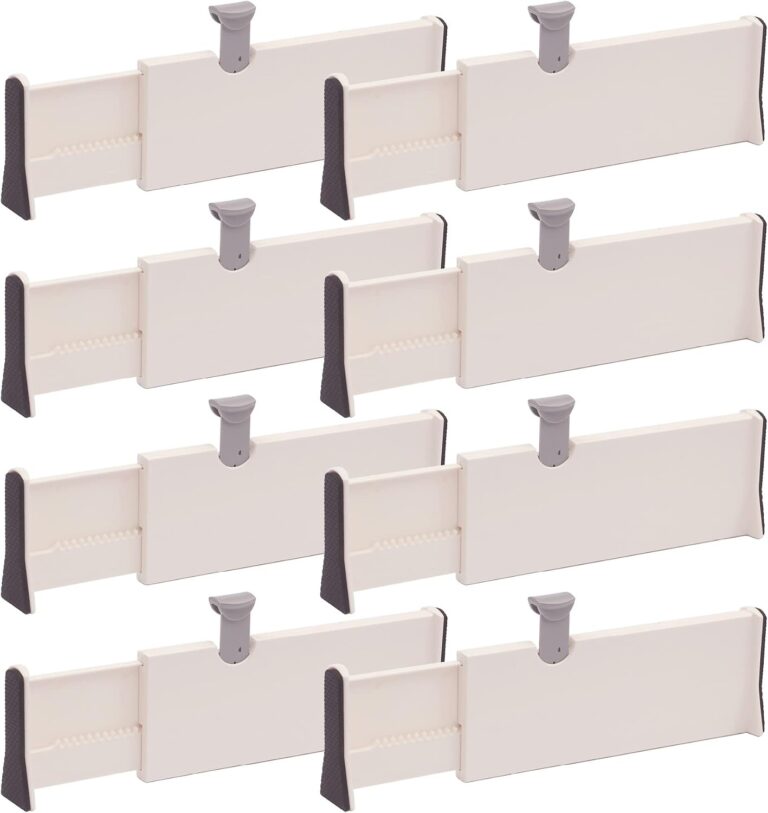 TENABORT Set of 8 Adjustable Drawer Dividers Organizer Separators Plastic Dresser Organizer for Bedroom, Bathroom, Closet, Office Desk, Kitchen Storage