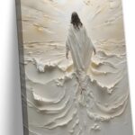 Abstract Jesus Walking on Water Canvas Wall Art Christian Spiritual Wall Decor Pictures Divine Light Modern Religious Posters Prints for Living Room Bedroom Church Decoration 16x24in