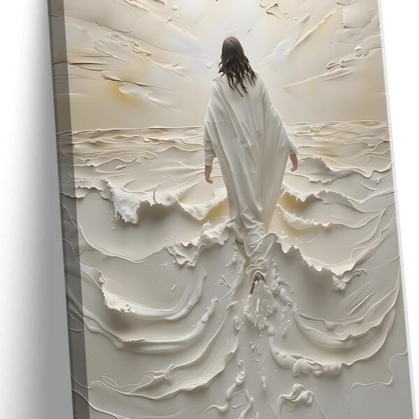 Abstract Jesus Walking on Water Canvas Wall Art Christian Spiritual Wall Decor Pictures Divine Light Modern Religious Posters Prints for Living Room Bedroom Church Decoration 16x24in