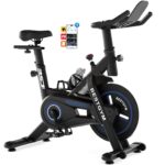 Exercise Bike, Brake Pad/Magnetic Stationary Bike with App, Low Noise Indoor Cycling Bike with 330lbs Weight Capacity, Adjustable Seat, Tablet Holder, Water Bottle Holder for Home Fitness and Weight Loss