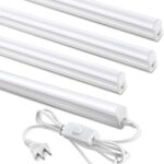 (4 Pack) 4FT T5 LED Shop Light,6500K,20W,2300LM(Super Bright White) Linkable LED Integrated Fixture,Garage Ceiling and Cabinet Light,Strip Light,Corded Electric with ON/Off Switch
