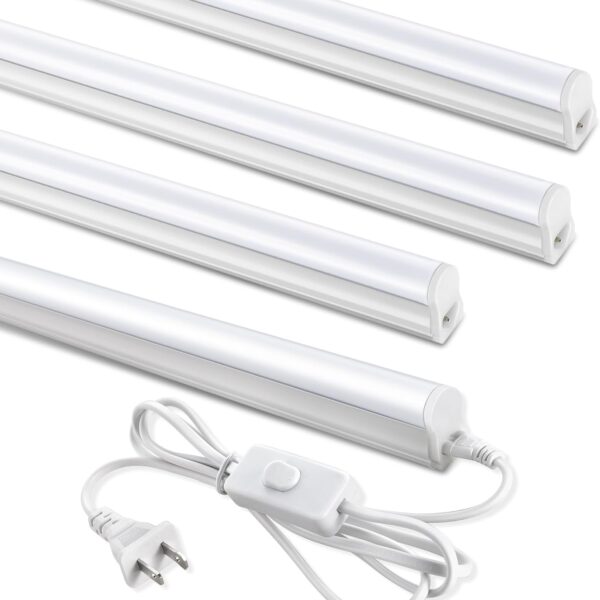 (4 Pack) 4FT T5 LED Shop Light,6500K,20W,2300LM(Super Bright White) Linkable LED Integrated Fixture,Garage Ceiling and Cabinet Light,Strip Light,Corded Electric with ON/Off Switch