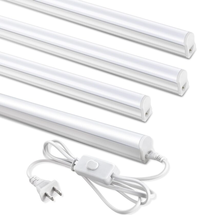 (4 Pack) 4FT T5 LED Shop Light,6500K,20W,2300LM(Super Bright White) Linkable LED Integrated Fixture,Garage Ceiling and Cabinet Light,Strip Light,Corded Electric with ON/Off Switch