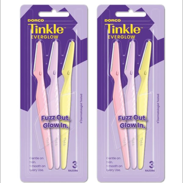 Tinkle Dermaplaning Tool 6ct, Dermaplane Razor for Women, Safe and Easy Peach Fuzz Remover, Eyebrow Trimmer with Protective Cover (2 Packs of 3), Stocking Stuffers