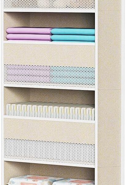 Univivi 6-Shelf Over Door Hanging Organizer Fabric Baby Door Storage with 5 Extra Large Capacity Pockets Behind the Door Hanging Storage Organizers Easy Install Door Storage for Baby Essential (Beige)