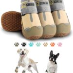 Hcpet Dog Shoes for Dogs, Dog Booties for Dogs, Anti-Slip Dog Boots & Paw Protectors for Hot Pavement Winter Snow Hiking with Reflective Straps Khaki Size 6, 4PCS