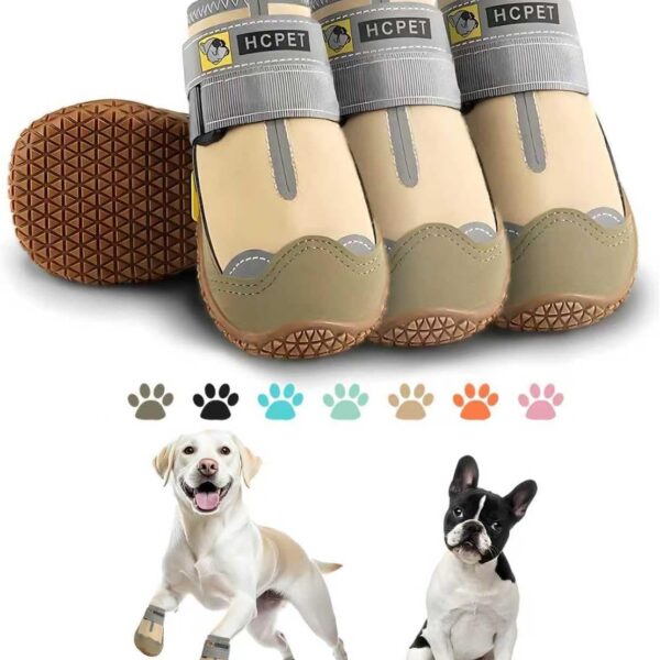 Hcpet Dog Shoes for Dogs, Dog Booties for Dogs, Anti-Slip Dog Boots & Paw Protectors for Hot Pavement Winter Snow Hiking with Reflective Straps Khaki Size 6, 4PCS