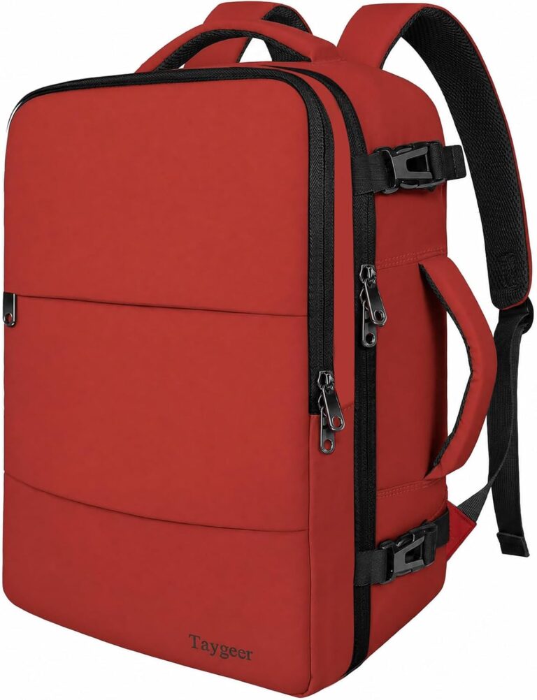 Taygeer 15.6 Inch Travel Backpack Carry On for Women Men, Personal Item Bag | Airline Approved Backpack with Water Bottle Pocket & Laptop Compartment, Bag for Weekender, Work, Hiking Essentials,Brick Red