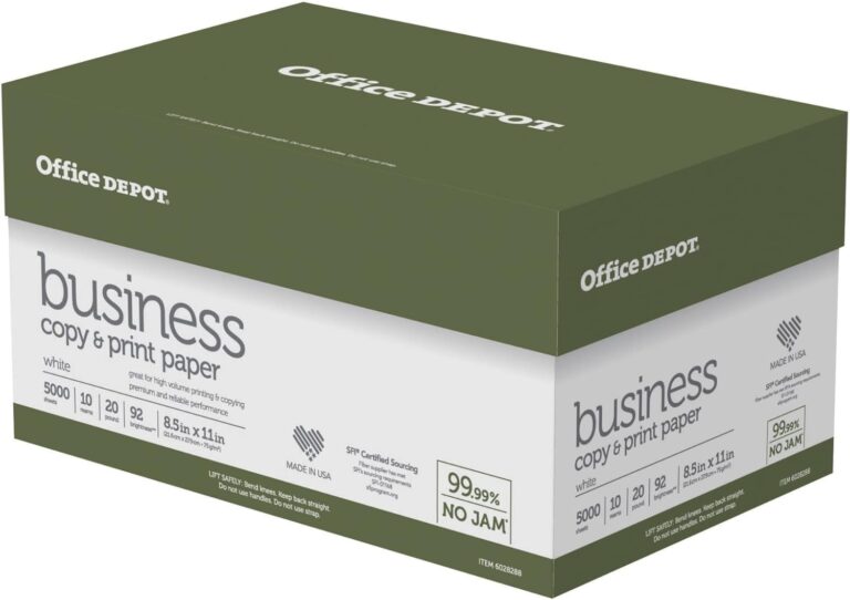 Office Depot Business Multi-Use Printer & Copy Paper, 10 Reams, White, Letter (8.5" x 11"), 5000 Sheets Per Case, 20 Lb, 92 Brightness, 1 Case