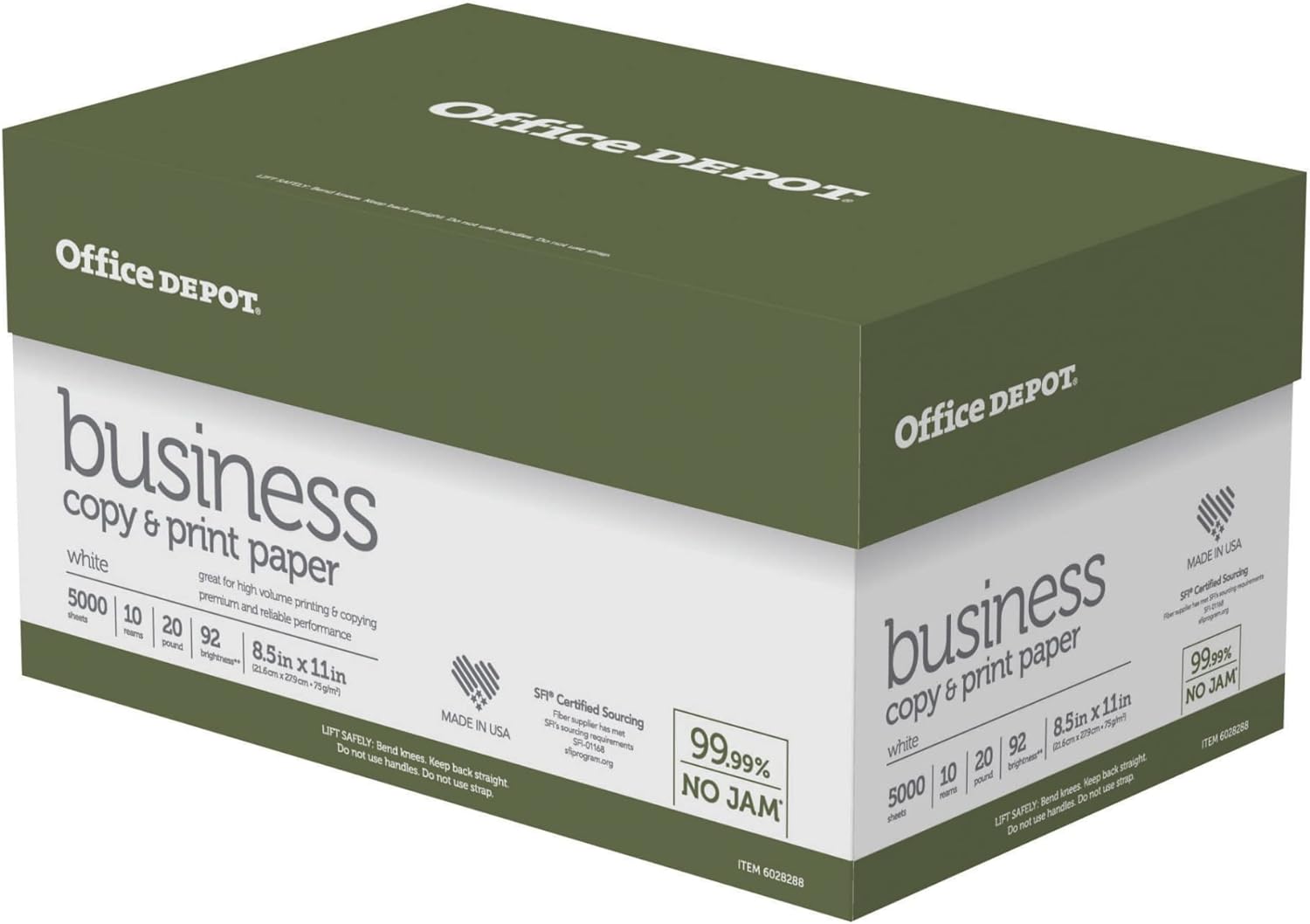Office Depot Business Multi-Use Printer & Copy Paper, 10 Reams, White, Letter (8.5" x 11"), 5000 Sheets Per Case, 20 Lb, 92 Brightness, 1 Case Office Depot Business Multi-Use Printer & Copy Paper, 10 Reams, White, Letter (8.5" x 11"), 5000 Sheets Per Case, 20 Lb, 92 Brightness, 1 Case
