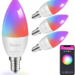 4 Pack E12 LED Smart Light Bulbs, RGBCW Small Candle Candelabra Compatible with Alexa/Google Home/Smart Life, 5W Type B B11 Color Changing Music Sync Timer Bulb, 2.4G WiFi Bluetooth Bulb