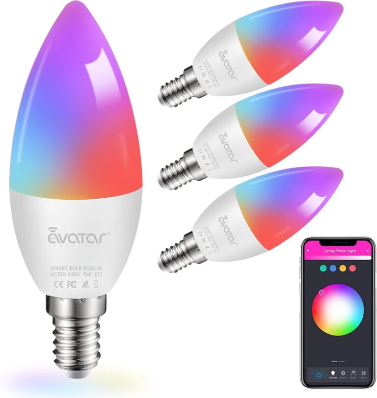 4 Pack E12 LED Smart Light Bulbs, RGBCW Small Candle Candelabra Compatible with Alexa/Google Home/Smart Life, 5W Type B B11 Color Changing Music Sync Timer Bulb, 2.4G WiFi Bluetooth Bulb
