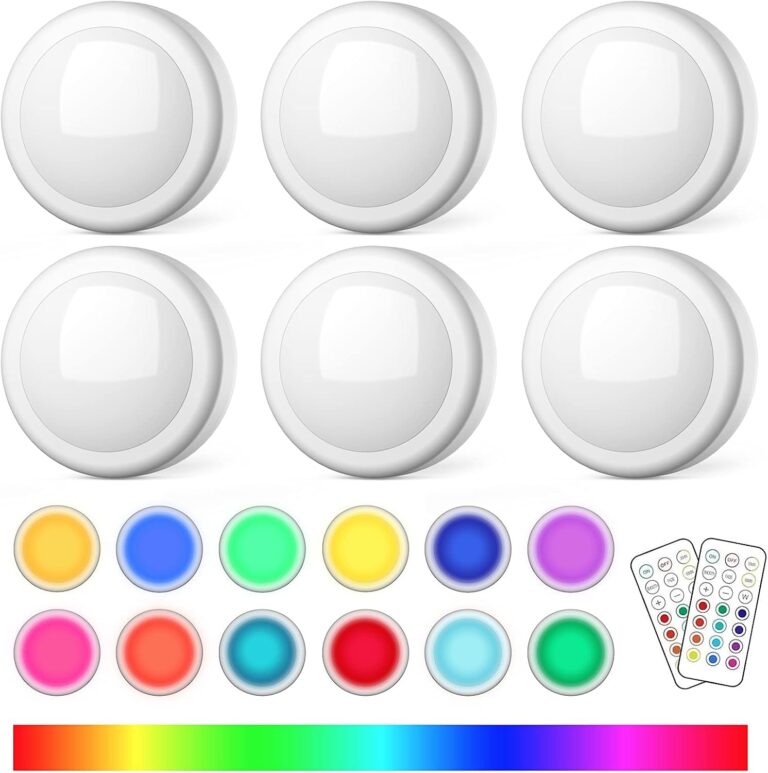 SEMSMOKS LED Puck Lights with Remote, AA Battery Powered Operated, 6 Pack | 13 Color RGB with Dimmer, Timer, Wireless Push Touch Night Light, 3M Stick On, For Closet Under Cabinet