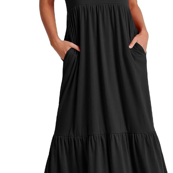 ANRABESS Womens 2026 Summer Casual Maxi Dress A line Tiered Flowy Short Sleeve Crewneck T Shirt Beach Travel Long Dresses