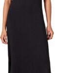 Amazon Essentials Women's Regular Fit Jersey V-Neck Short Sleeve Midi Length T-Shirt Dress, Soft Viscose Stretch Jersey with Side Slits