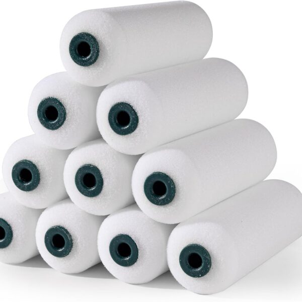 Foam Paint Roller Covers, Small Paint Roller 4 Inch, 10 Pack | Mini Rollers for Painting, Foam Paint Roller Refills for Smooth Finishes on Walls, Cabinets and Doors, Fit 4" Roller Frame