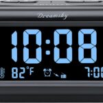 DreamSky Alarm Clock Radio for Bedrooms with Battery Backup | Large Numbers with Dimmer Wheel, USB Port, Bedside Digital FM Radio with Sleep Timer, Temperature, Adjustable Volume, Snooze