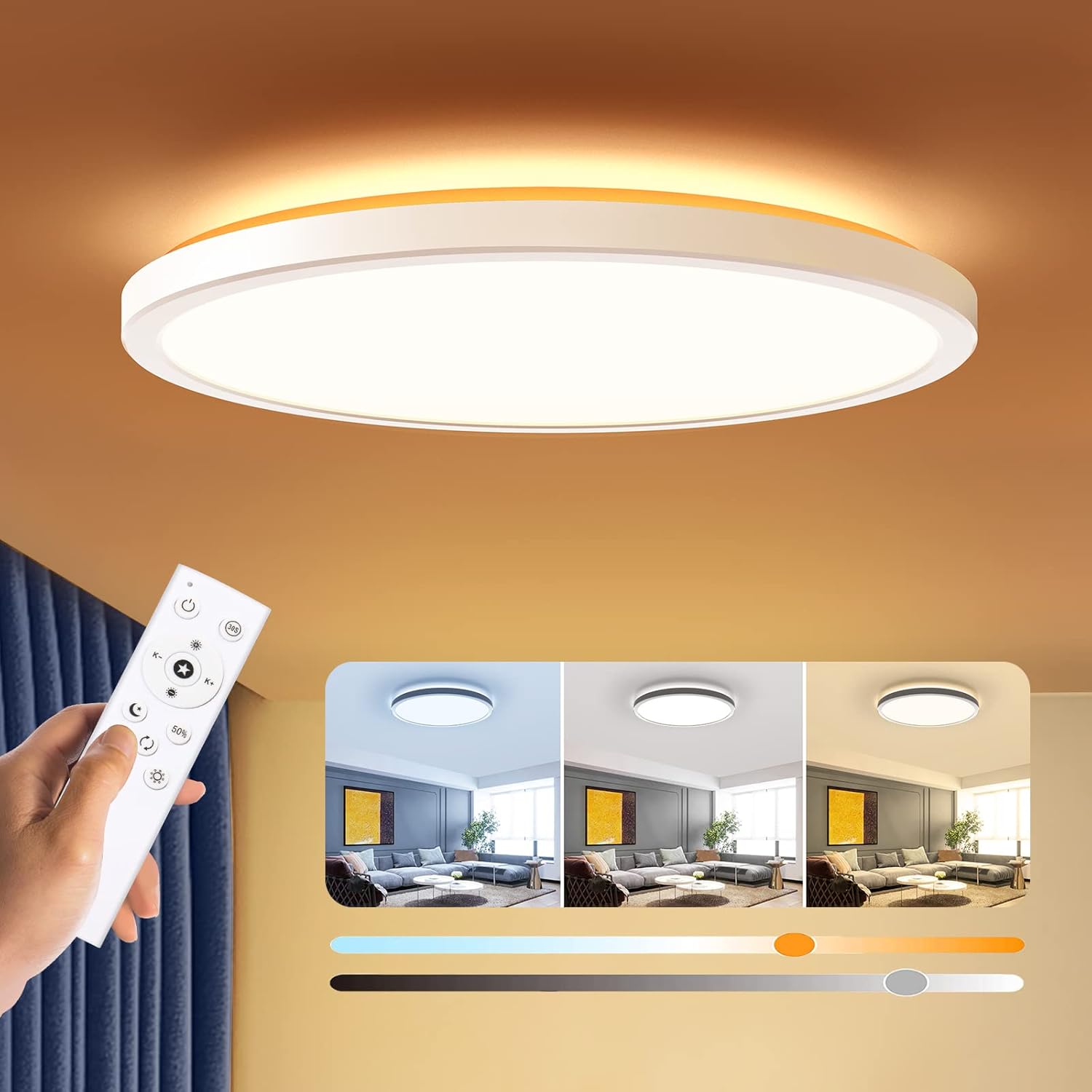 BLNAN Dimmable LED Flush Mount Ceiling Light Fixture with Remote Control, 12Inch 3000K-6500K Light Color Adjustable, Modern Ultra-Thin Ceiling Lamp for Bedroom Kitchen, Wired BLNAN Dimmable LED Flush Mount Ceiling Light Fixture with Remote Control, 12Inch 3000K-6500K Light Color Adjustable, Modern Ultra-Thin Ceiling Lamp for Bedroom Kitchen, Wired