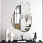 POZINO Irregular Wall Mirror, 30"x20.5" Asymmetrical Cloud Shaped Mirror, Gold Organic Frameless Mirrors for Entryway Living Room Bathroom Bedroom Hallway, Hangs Vertically or Horizontally