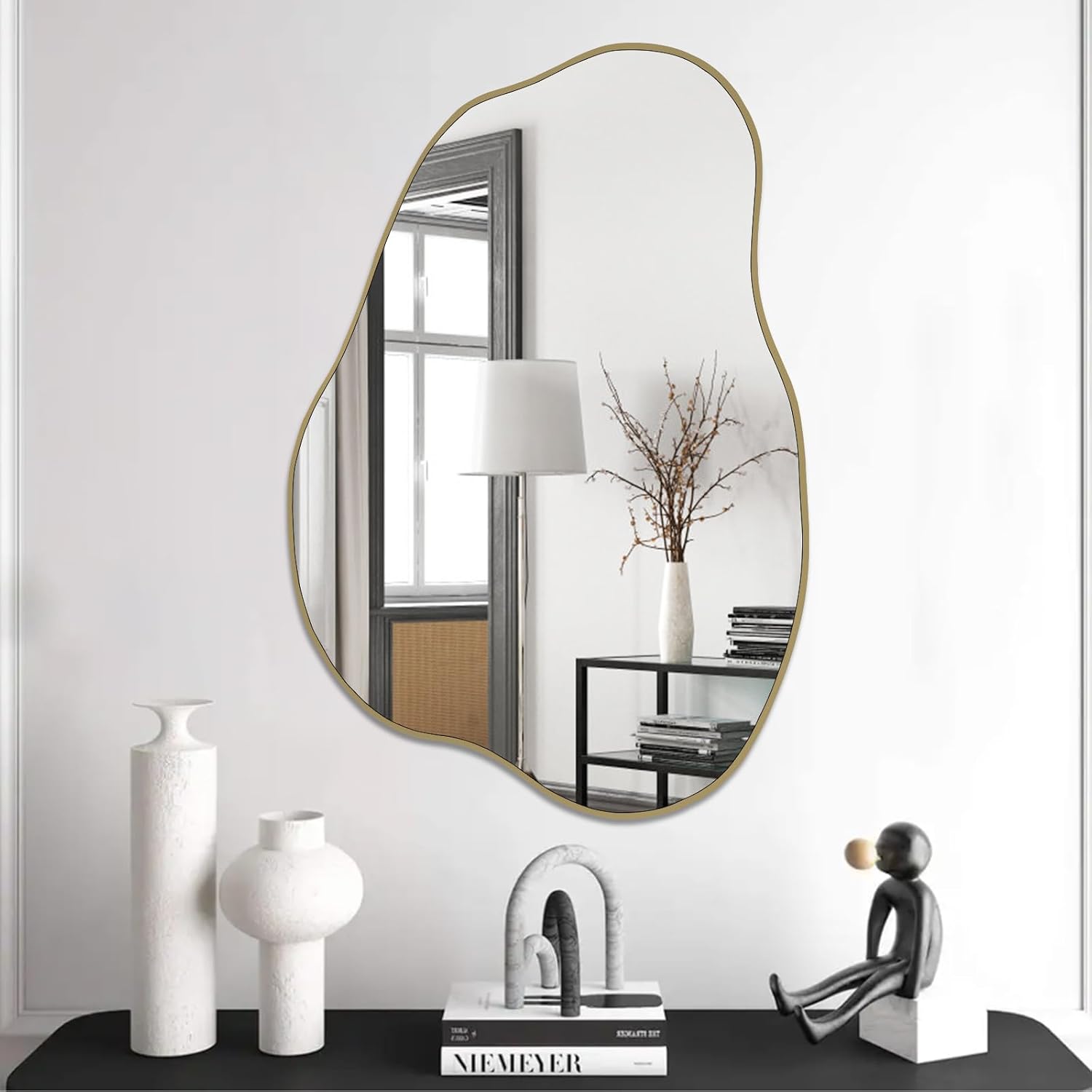 POZINO Irregular Wall Mirror, 30"x20.5" Asymmetrical Cloud Shaped Mirror, Gold Organic Frameless Mirrors for Entryway Living Room Bathroom Bedroom Hallway, Hangs Vertically or Horizontally POZINO Irregular Wall Mirror, 30"x20.5" Asymmetrical Cloud Shaped Mirror, Gold Organic Frameless Mirrors for Entryway Living Room Bathroom Bedroom Hallway, Hangs Vertically or Horizontally