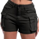 ELLEVEN Women's High-Stretch Cargo Shorts, Y2K Mini, Slim-Fitted Casual Shorts with Pockets