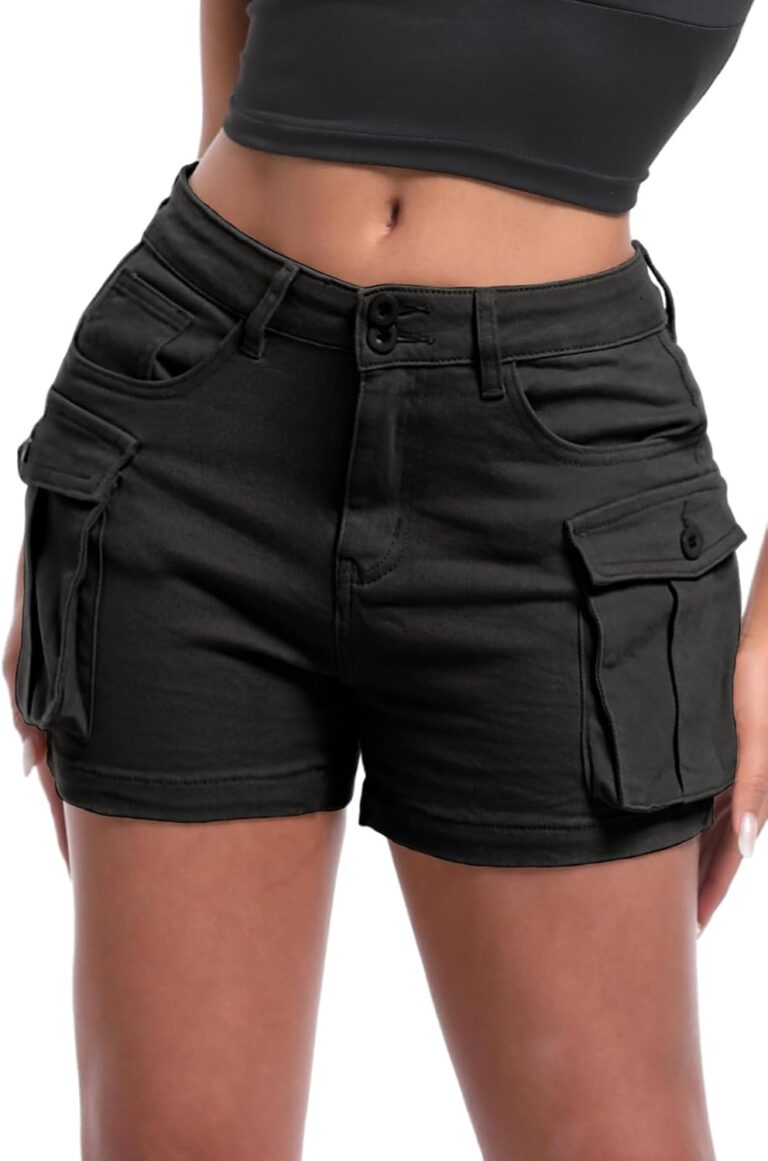 ELLEVEN Women's High-Stretch Cargo Shorts, Y2K Mini, Slim-Fitted Casual Shorts with Pockets