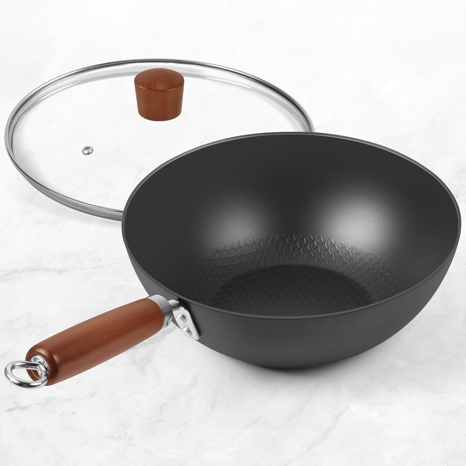 Carbon Steel Wok Pan, 9.5" Authentic Chinese Stir-Fry Pans Set with Glass Lid, 1.65lb Lightweight Flat Bottom Small Wok for 1-2 Servings Carbon Steel Wok Pan, 9.5" Authentic Chinese Stir-Fry Pans Set with Glass Lid, 1.65lb Lightweight Flat Bottom Small Wok for 1-2 Servings
