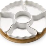 DOWAN 360 Rotatable Serving Tray and Platters, 12 Inch Divided Serving Bowls for Party, Kitchen Decor, Removable Serving Dishes for Chips and Dip, Fruit, Veggies, Candy and Snacks, 7 Pieces, White
